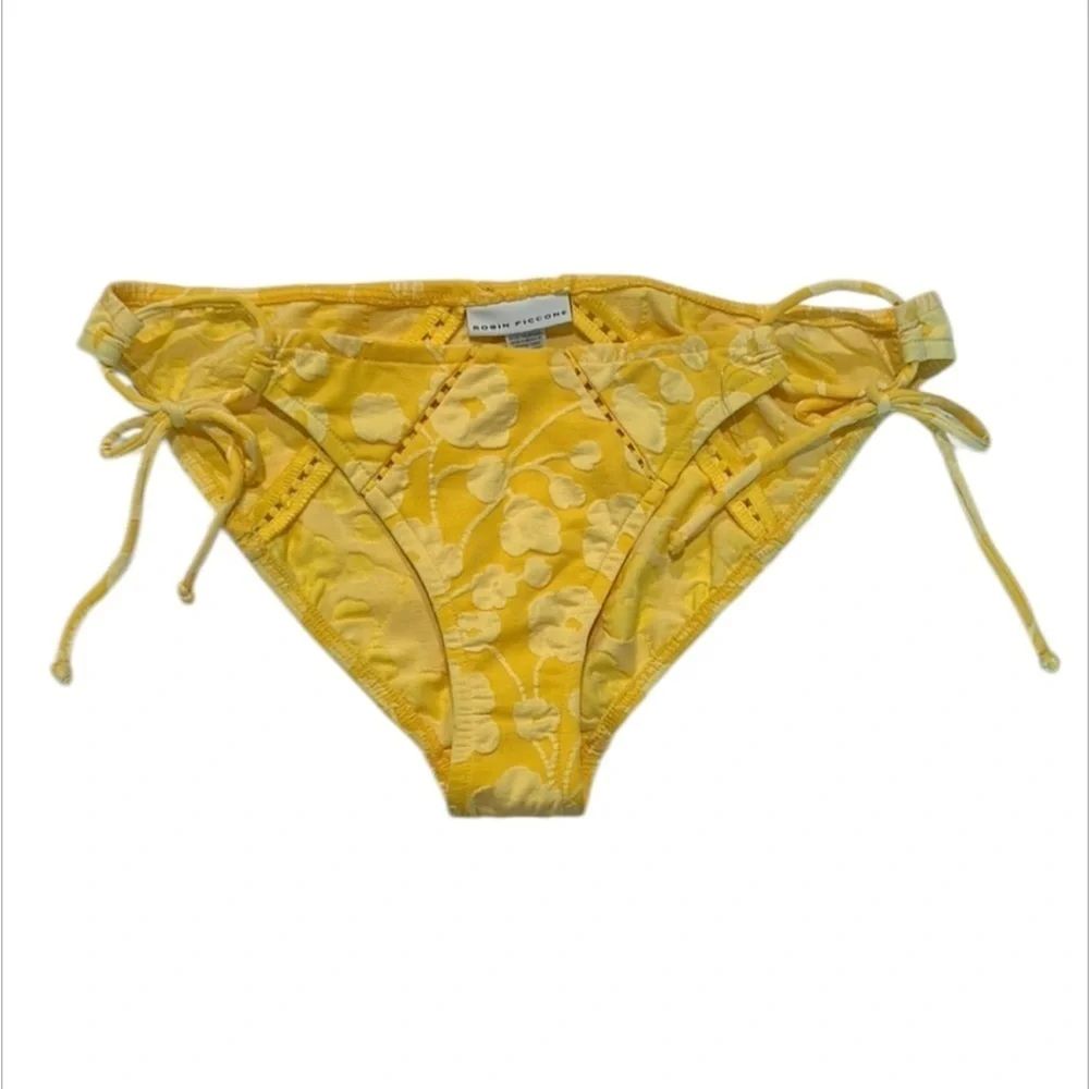 Robin Piccone Yellow texture floral bikini swim bottom size medium